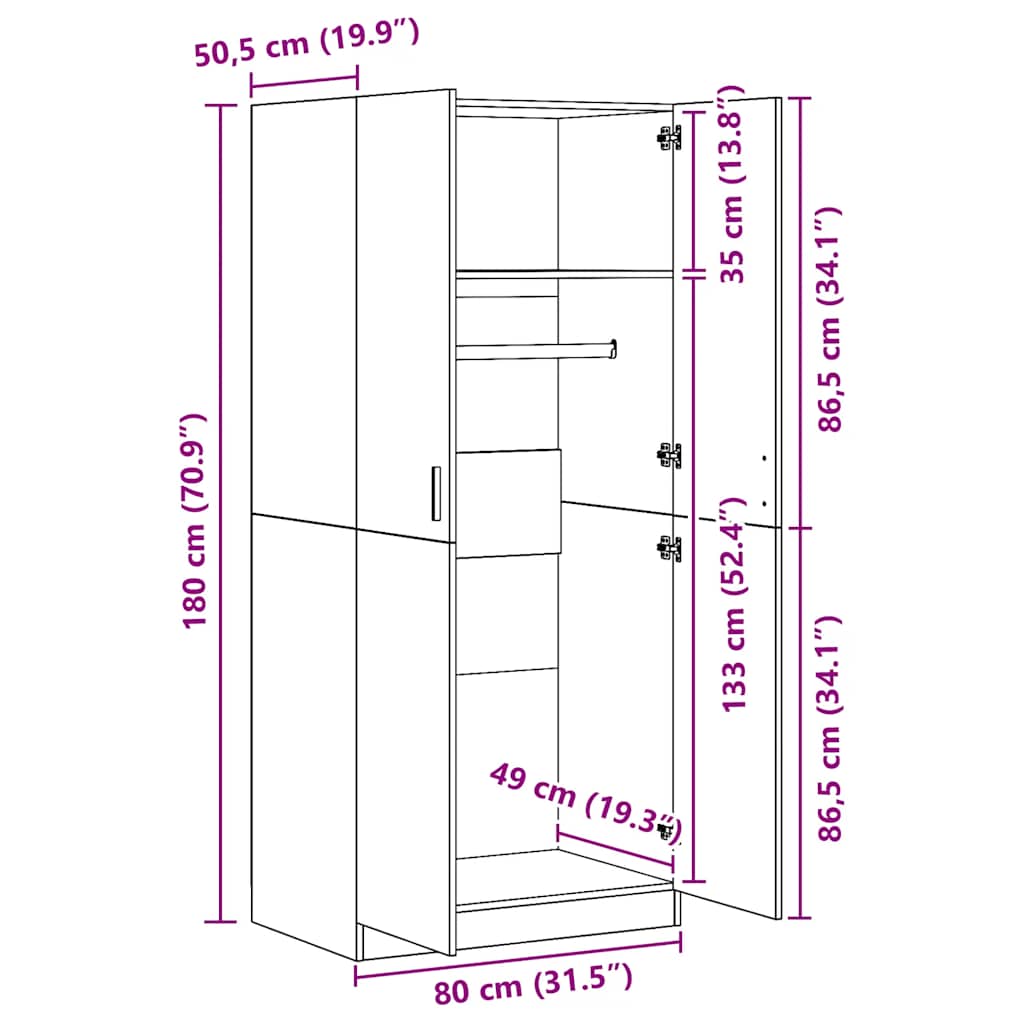 Garde-robe Chêne sonoma 80x52x180 cm Bois d’ingénierie - XIOS