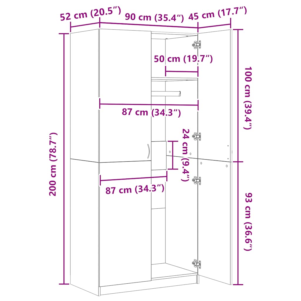 Garde-robe Blanc 90x52x200 cm Bois d’ingénierie - XIOS