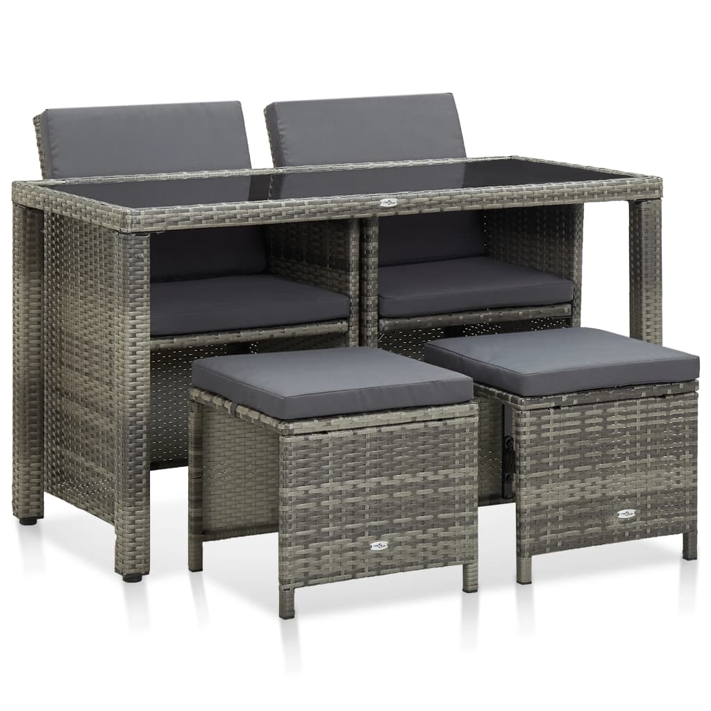 Ensemble à manger d'extérieur 5pcs coussins résine tressée gris - XIOS