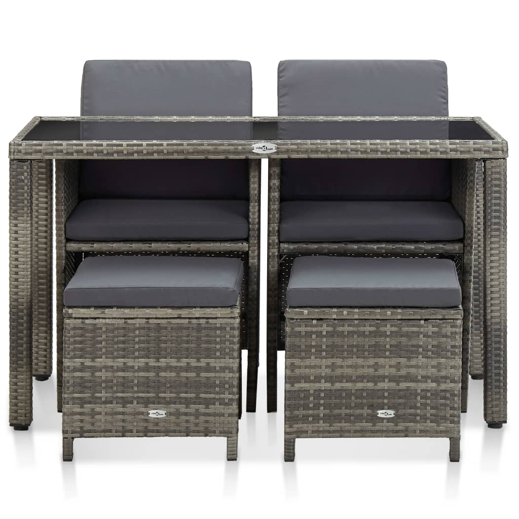 Ensemble à manger d'extérieur 5pcs coussins résine tressée gris - XIOS