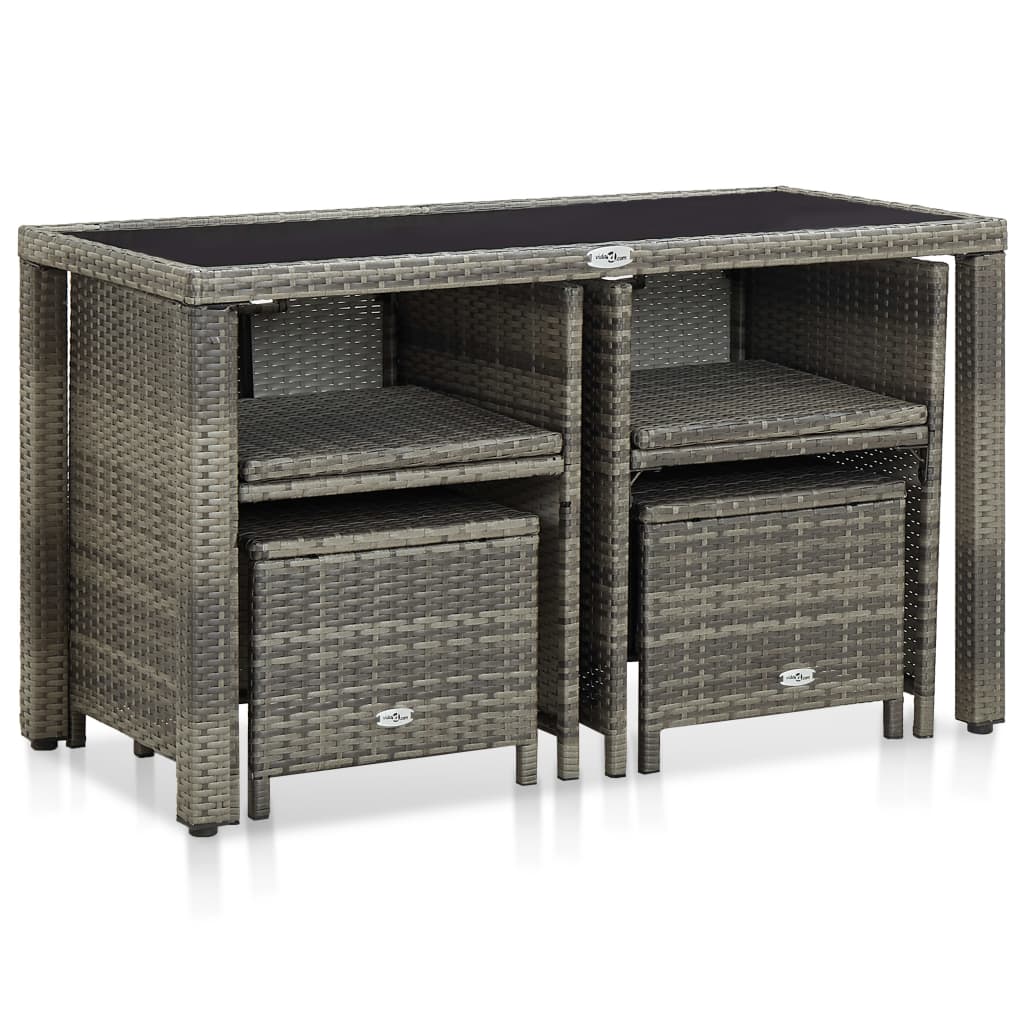 Ensemble à manger d'extérieur 5pcs coussins résine tressée gris - XIOS