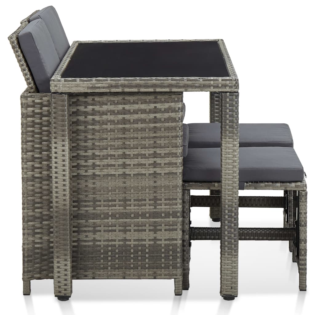 Ensemble à manger d'extérieur 5pcs coussins résine tressée gris - XIOS
