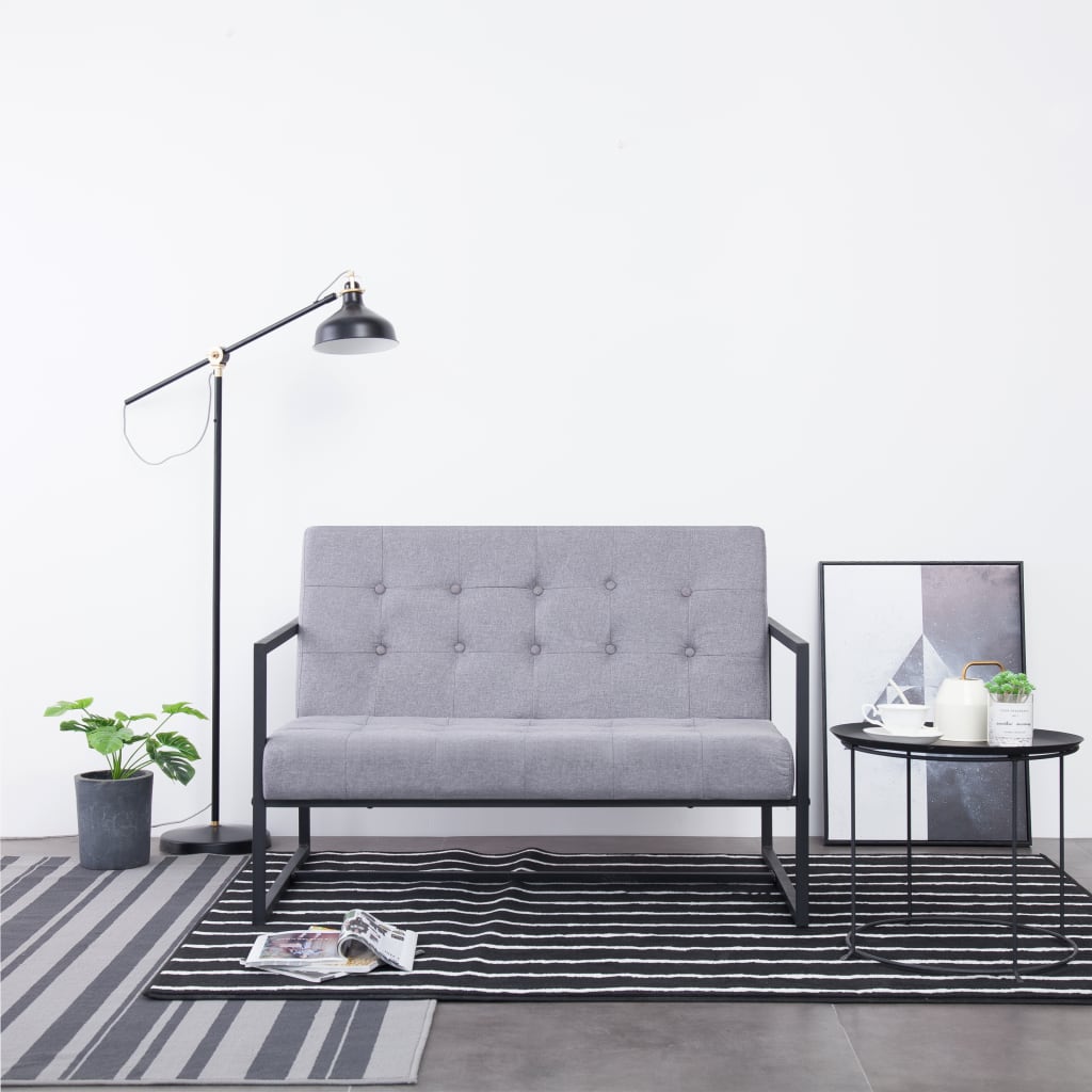 Canapé-lit à 2 places avec accoudoirs gris clair acier et tissu - XIOS