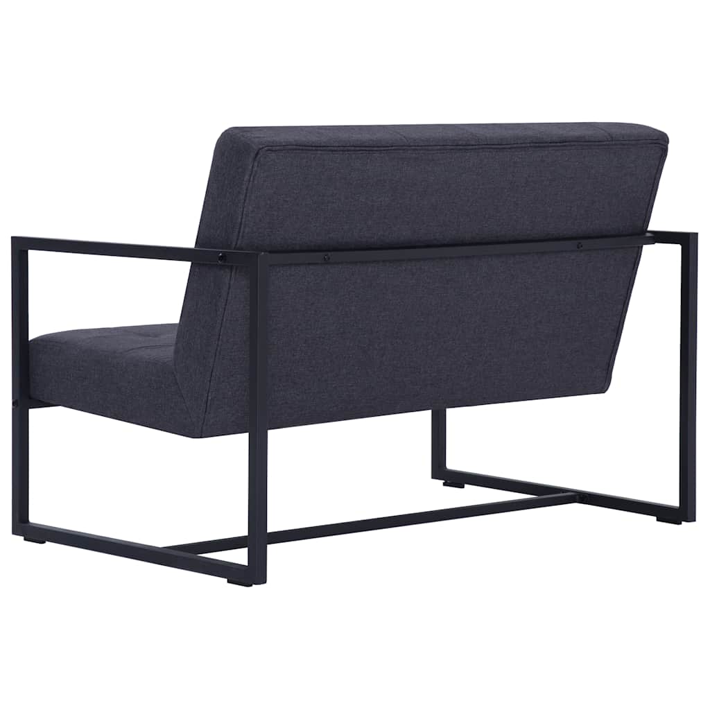 Canapé 2 places avec accoudoirs gris foncé en acier et tissu