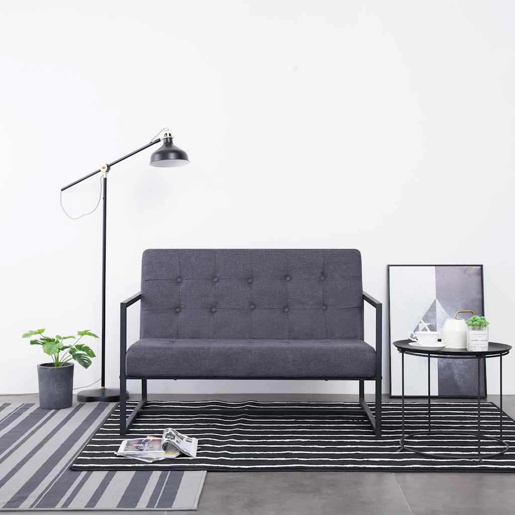 Canapé 2 places avec accoudoirs gris foncé en acier et tissu