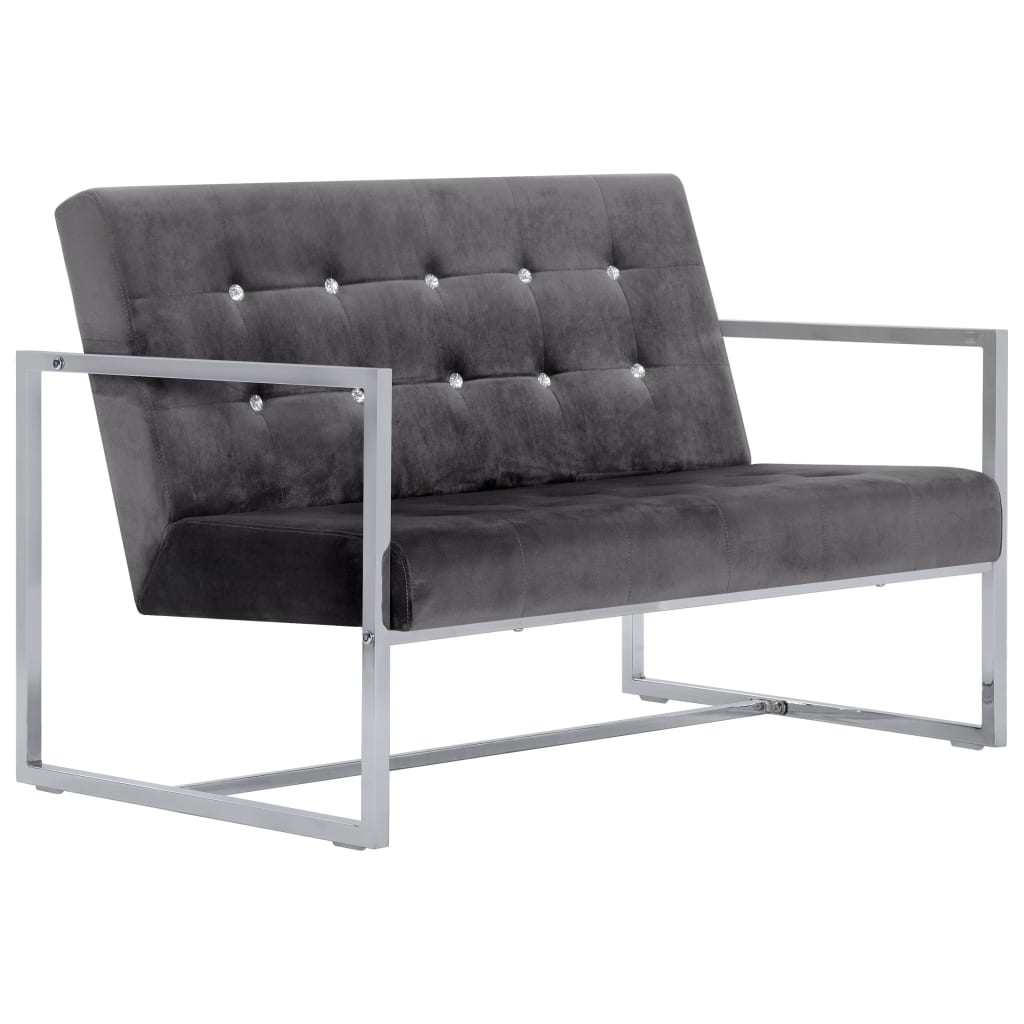 Canapé à 2 places avec accoudoirs gris foncé chrome et velours - XIOS