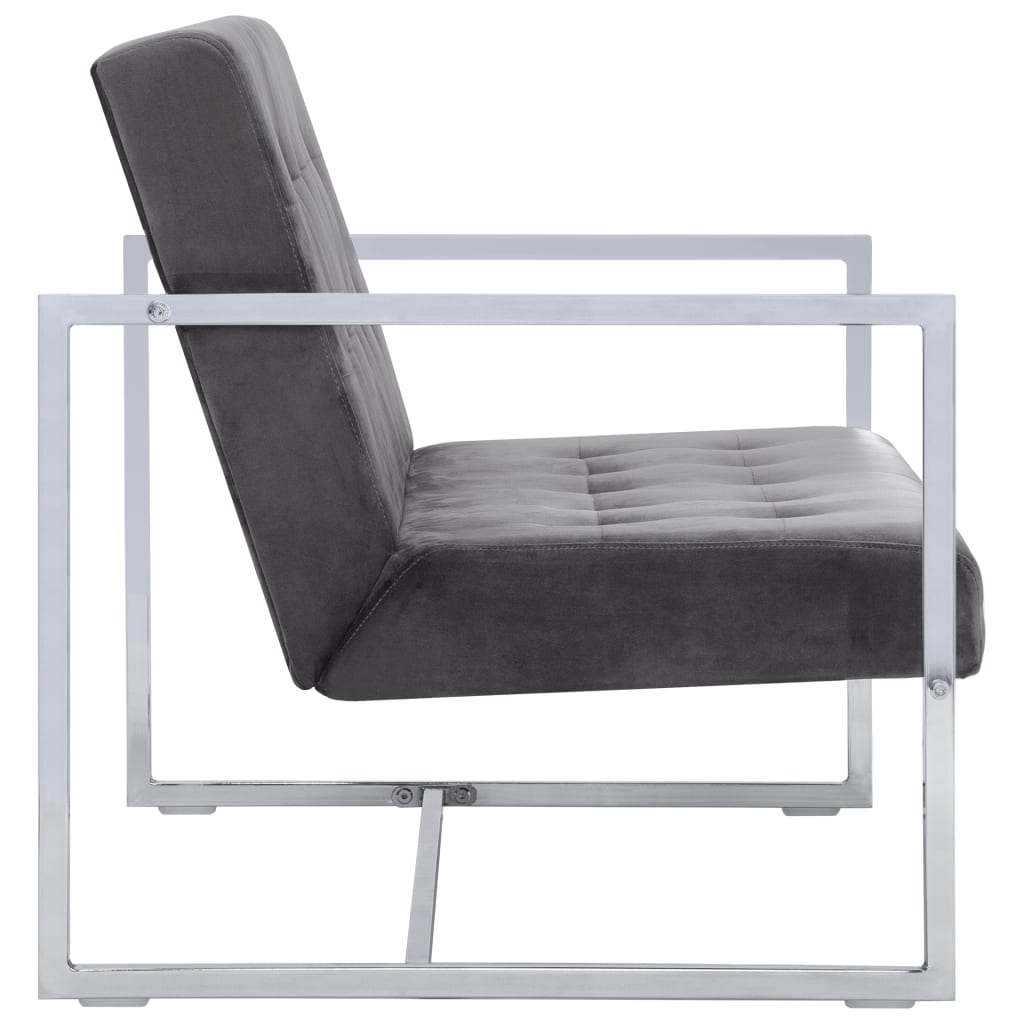 Canapé à 2 places avec accoudoirs gris foncé chrome et velours - XIOS