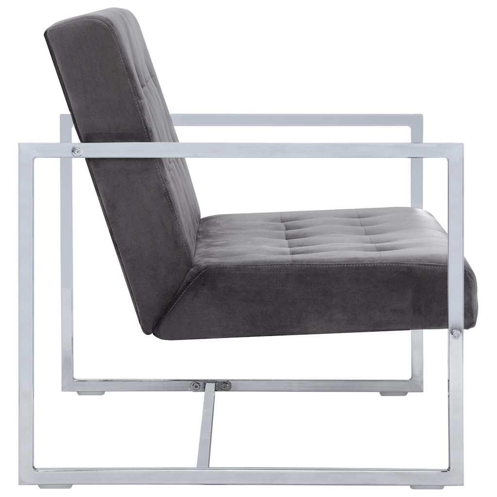 Canapé à 2 places avec accoudoirs gris foncé chrome et velours