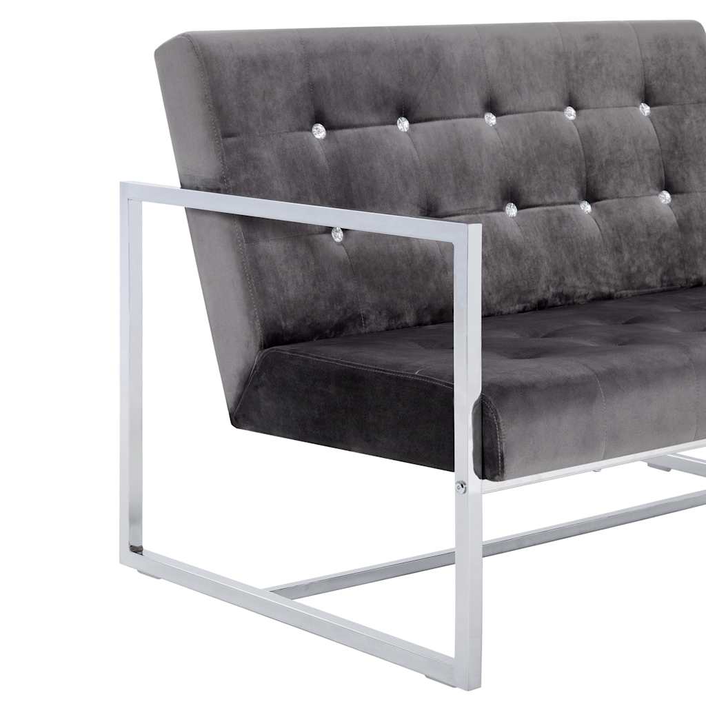 Canapé à 2 places avec accoudoirs gris foncé chrome et velours - XIOS