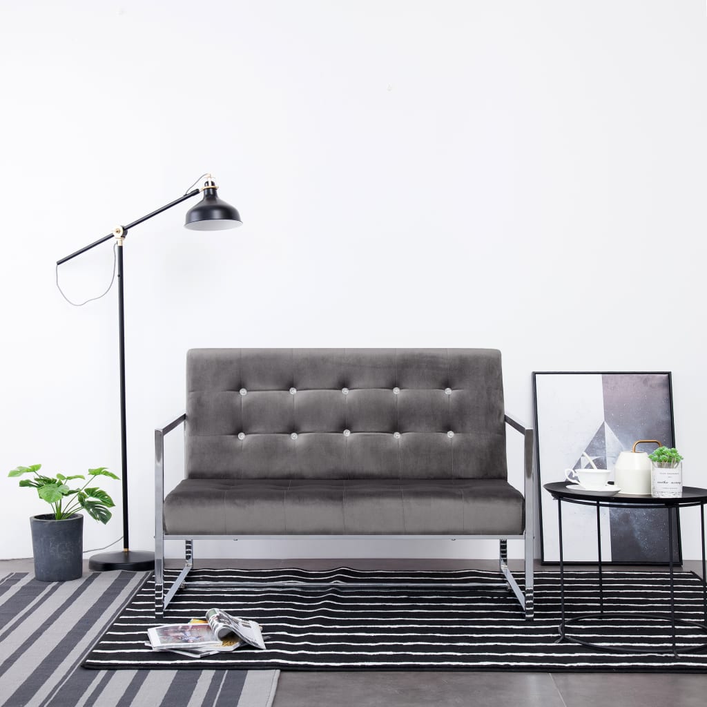 Canapé à 2 places avec accoudoirs gris foncé chrome et velours - XIOS