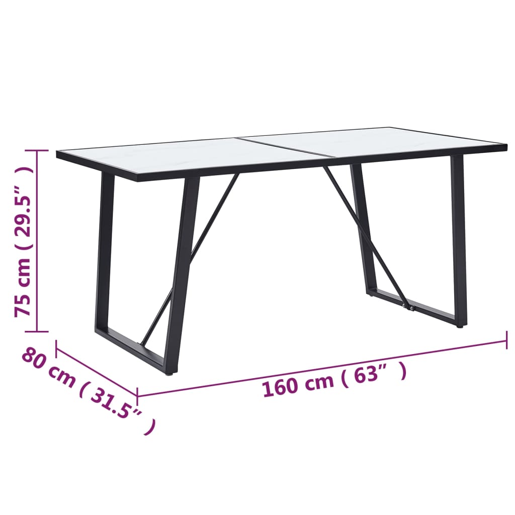 Table de salle à manger Blanc 160x80x75 cm Verre trempé - XIOS