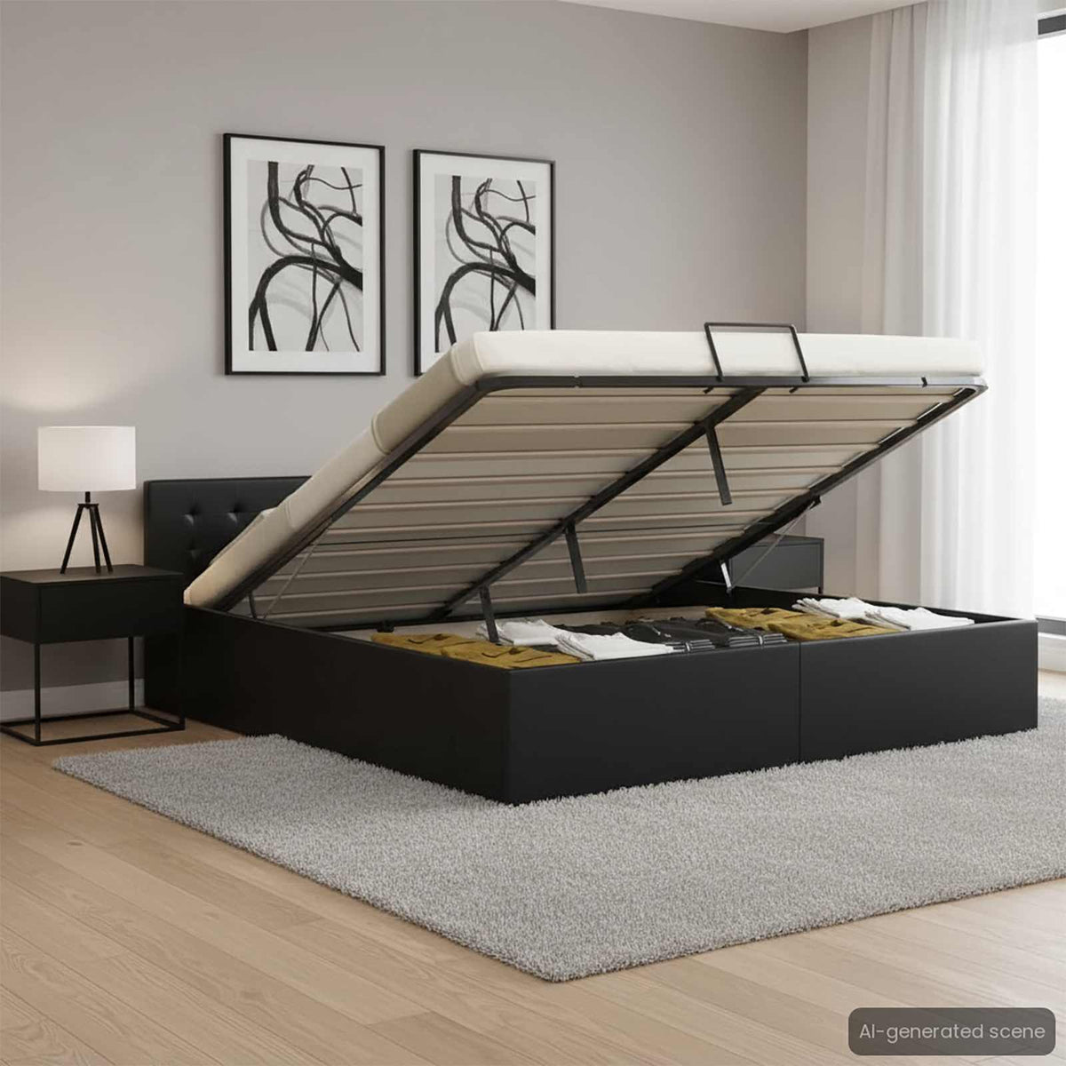 Cadre de lit avec rangement hydraulique Similicuir 180x200 cm