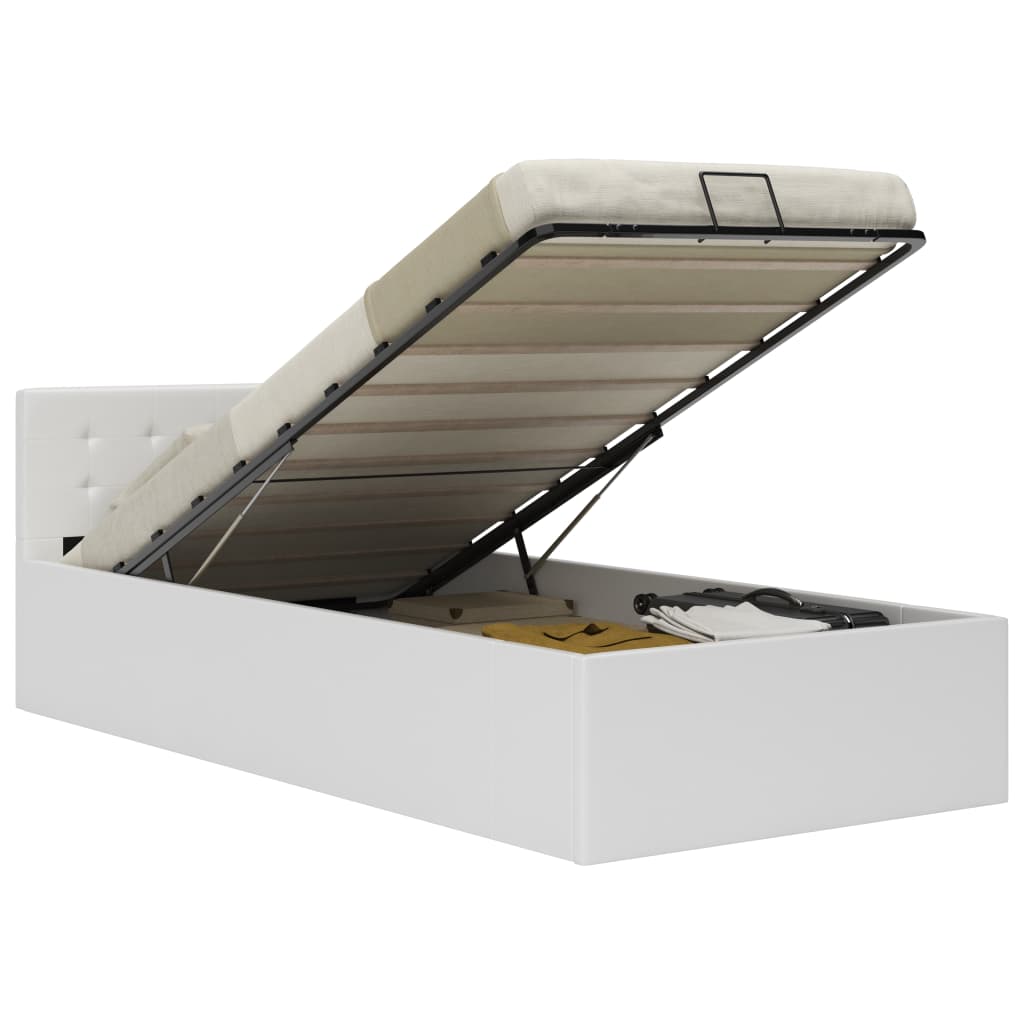 Cadre de lit à rangement hydraulique Blanc Similicuir 90x200 cm - XIOS