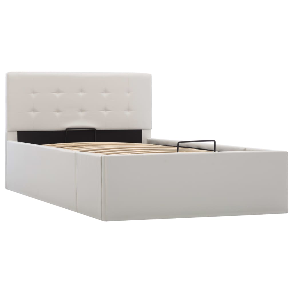 Cadre de lit à rangement hydraulique Blanc Similicuir 90x200 cm - XIOS