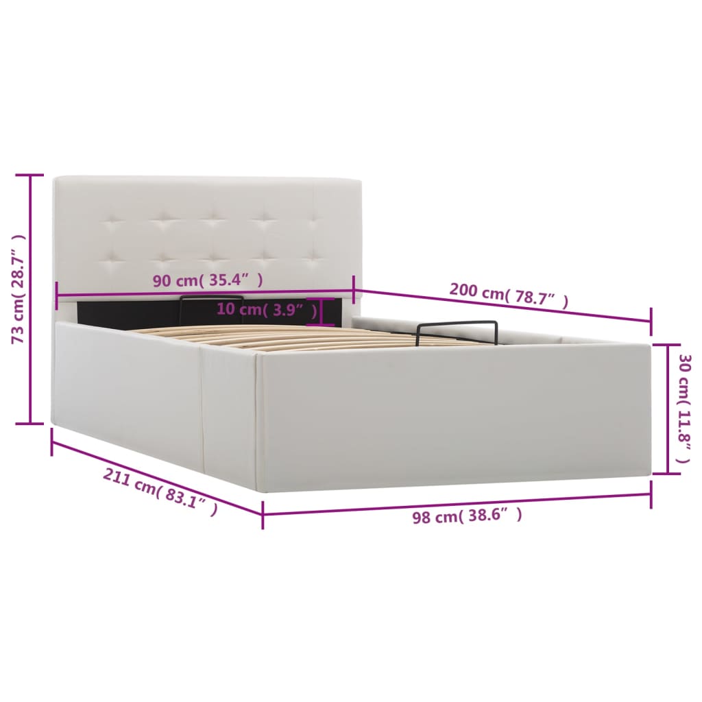 Cadre de lit à rangement hydraulique Blanc Similicuir 90x200 cm - XIOS