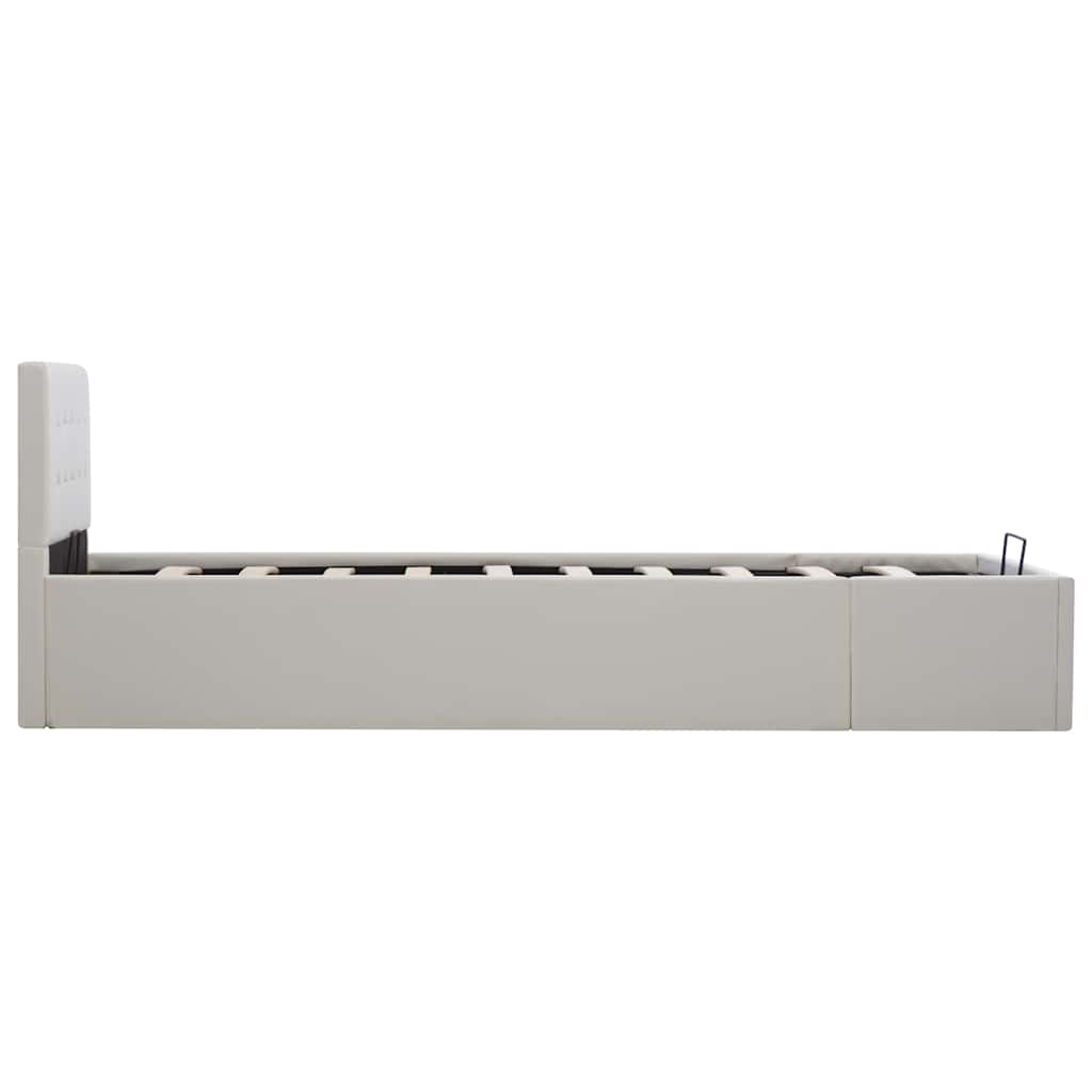 Cadre de lit à rangement hydraulique Blanc Similicuir 100x200cm