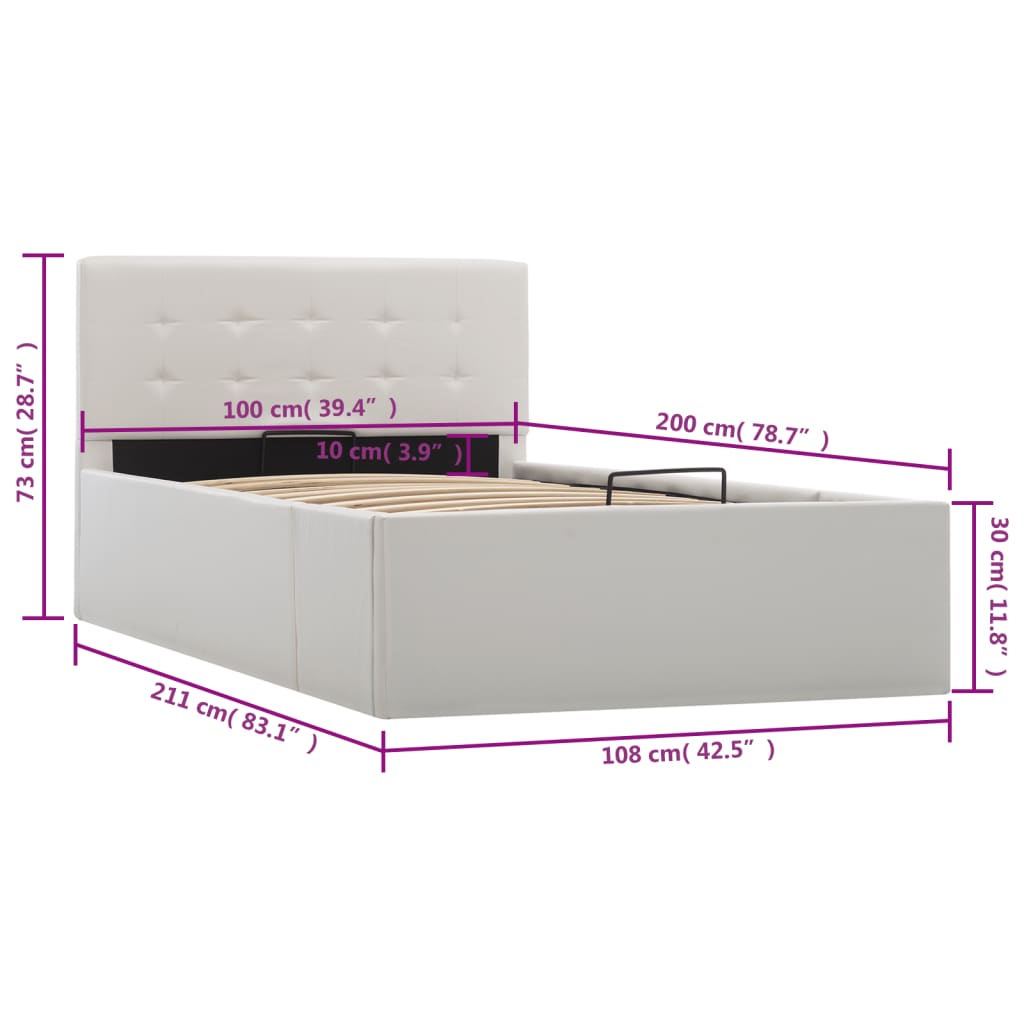 Cadre de lit à rangement hydraulique Blanc Similicuir 100x200cm - XIOS