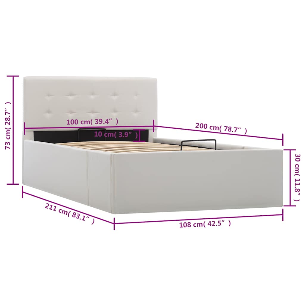Cadre de lit à rangement hydraulique Blanc Similicuir 100x200cm - XIOS