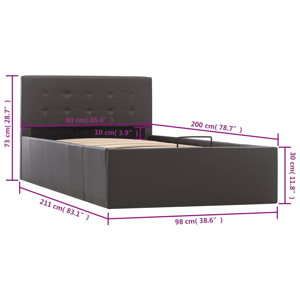Cadre de lit à rangement hydraulique Gris Similicuir 90x200 cm - XIOS