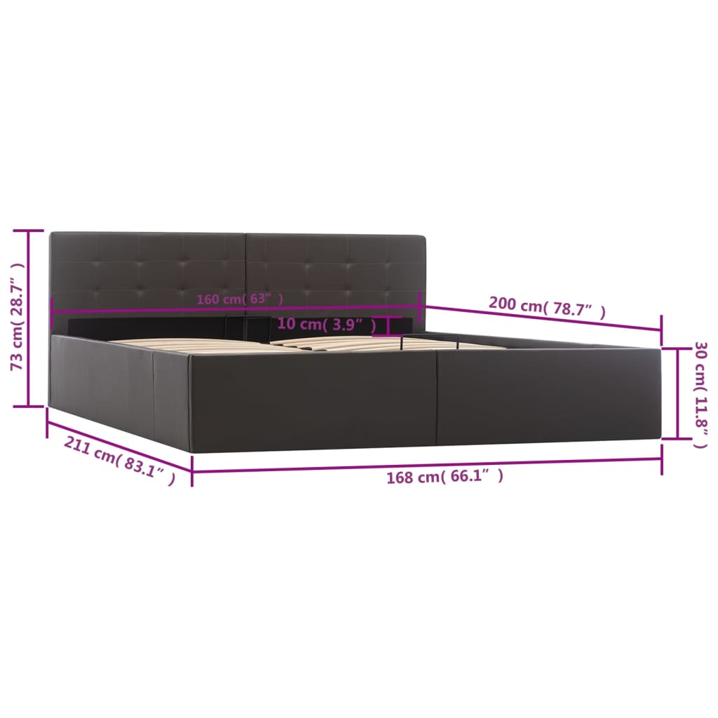Cadre de lit à rangement hydraulique Gris Similicuir 160x200 cm - XIOS