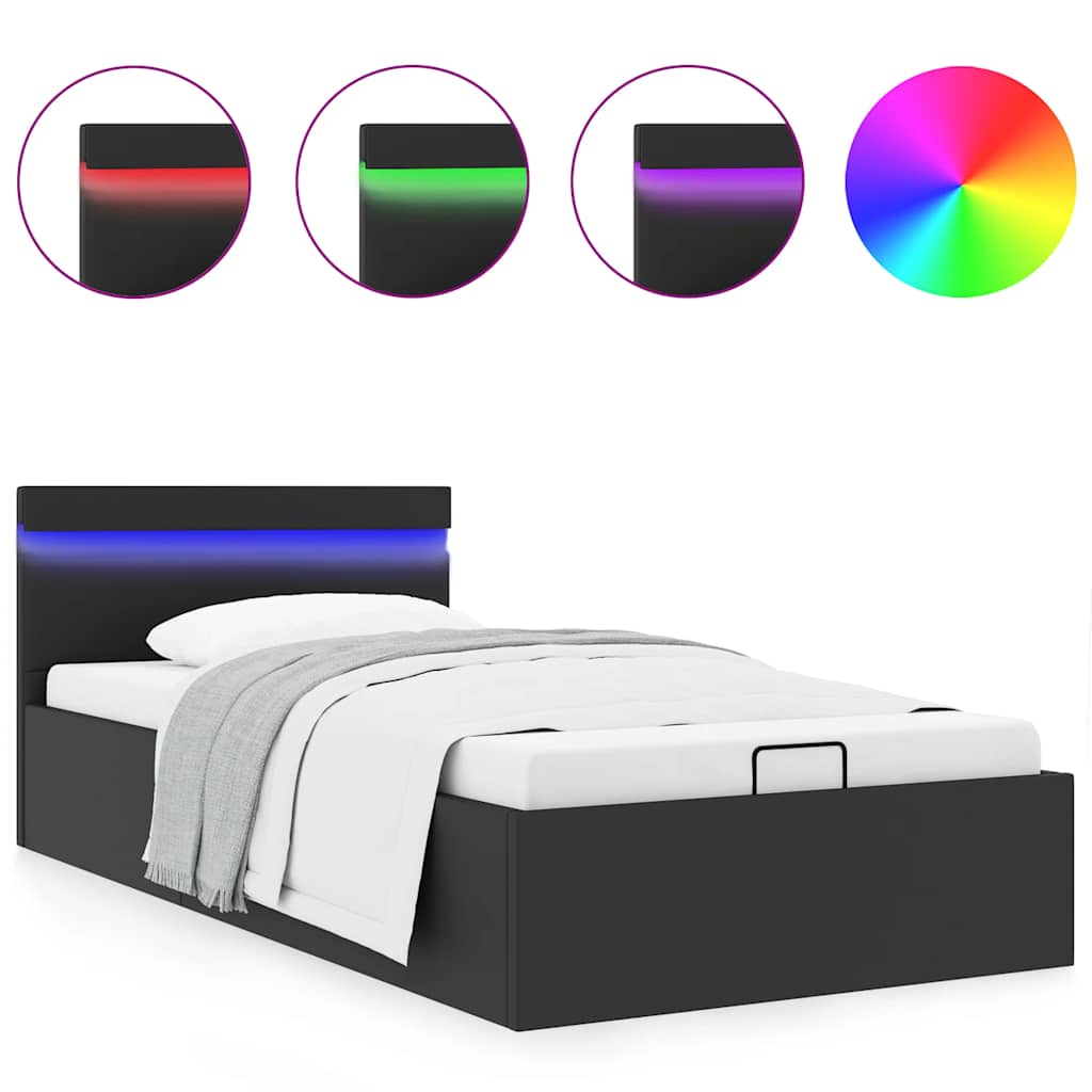 Cadre de lit à rangement hydraulique sans matelas avec LED noir - XIOS
