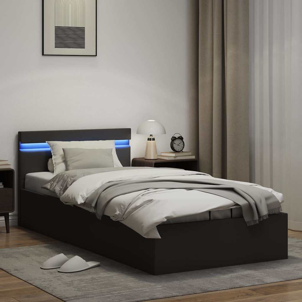 Cadre de lit à rangement hydraulique sans matelas avec LED noir - XIOS