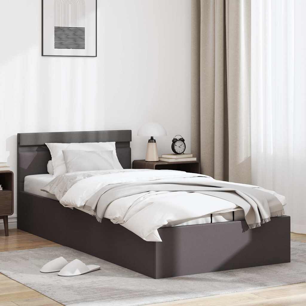 Cadre de lit à rangement avec LED Gris Similicuir 90x200 cm - XIOS