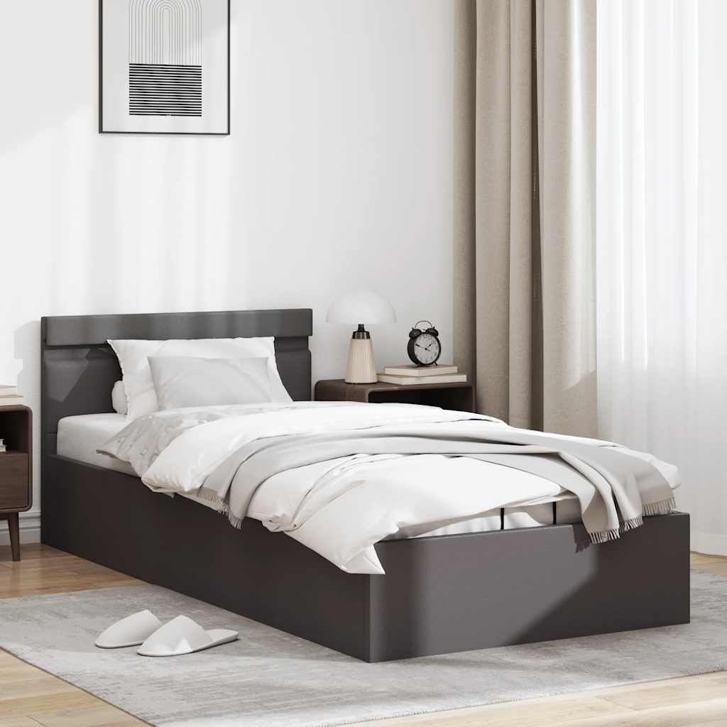Cadre de lit à rangement avec LED Gris Similicuir 100x200 cm - XIOS