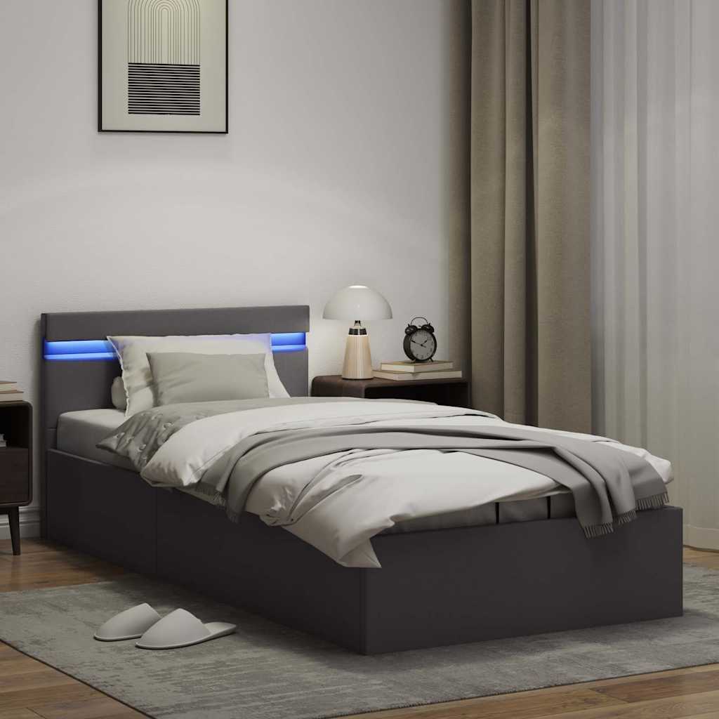 Cadre de lit à rangement avec LED Gris Similicuir 100x200 cm - XIOS
