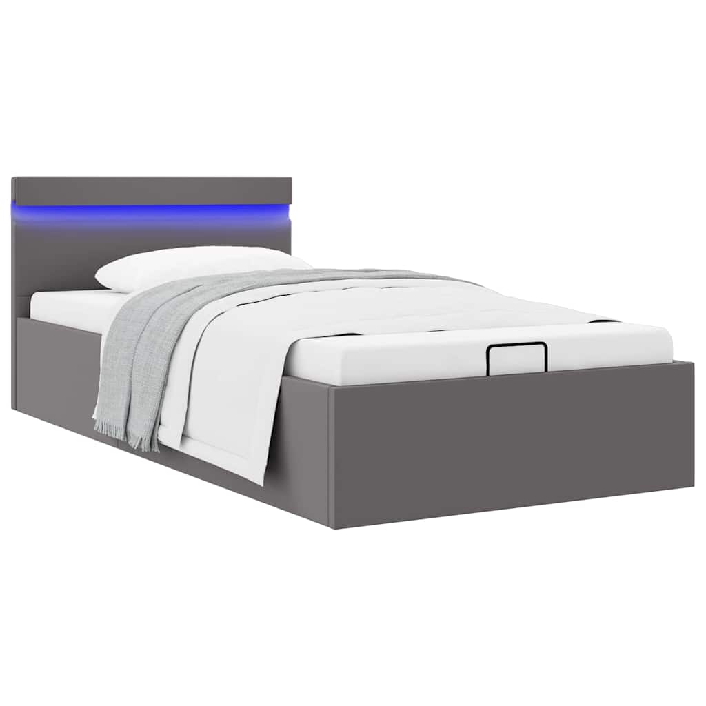 Cadre de lit à rangement avec LED Gris Similicuir 100x200 cm - XIOS