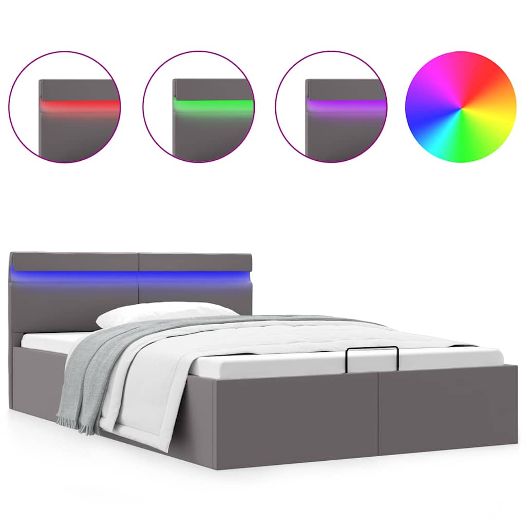 Cadre de lit à rangement hydraulique sans matelas avec LED gris - XIOS