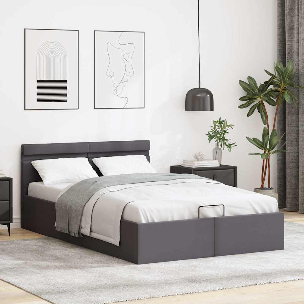 Cadre de lit à rangement hydraulique sans matelas avec LED gris - XIOS