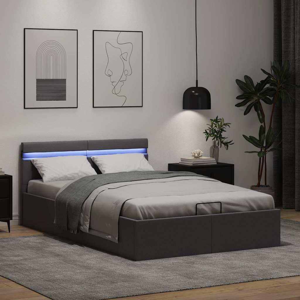 Cadre de lit à rangement hydraulique sans matelas avec LED gris - XIOS