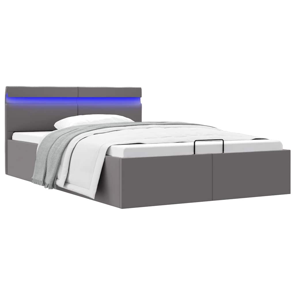 Cadre de lit à rangement hydraulique sans matelas avec LED gris - XIOS