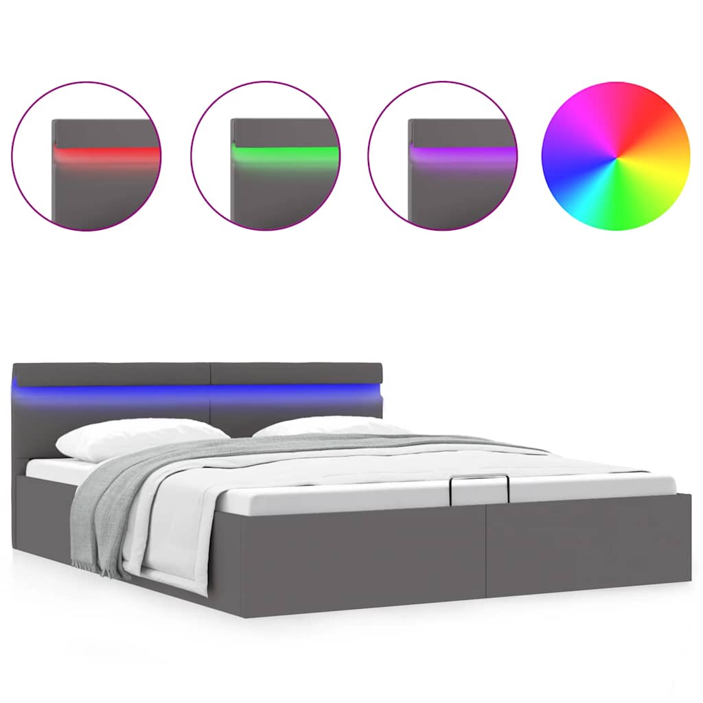 Cadre de lit à rangement avec LED gris similicuir 160x200 cm - XIOS