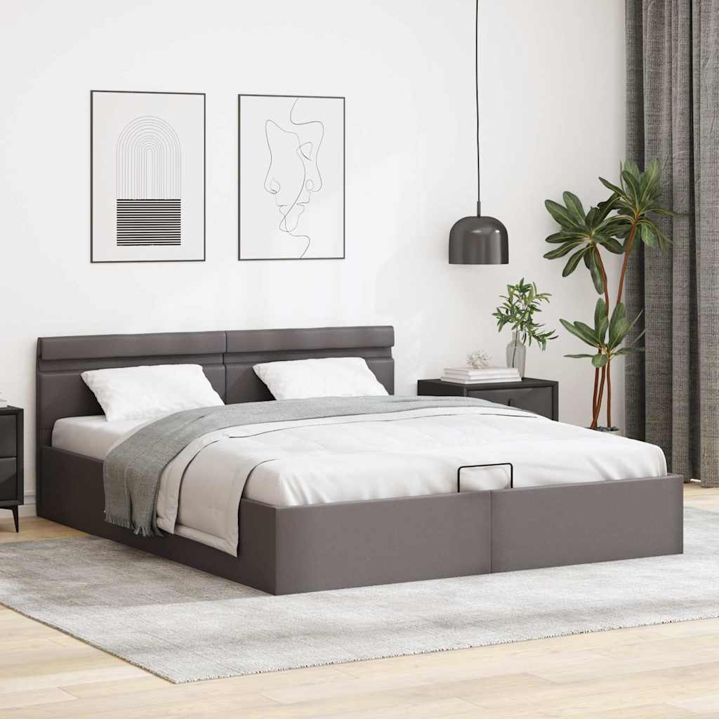 Cadre de lit à rangement avec LED gris similicuir 160x200 cm - XIOS