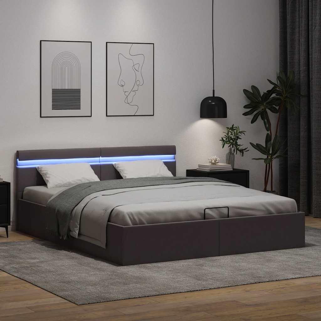 Cadre de lit à rangement avec LED gris similicuir 160x200 cm - XIOS