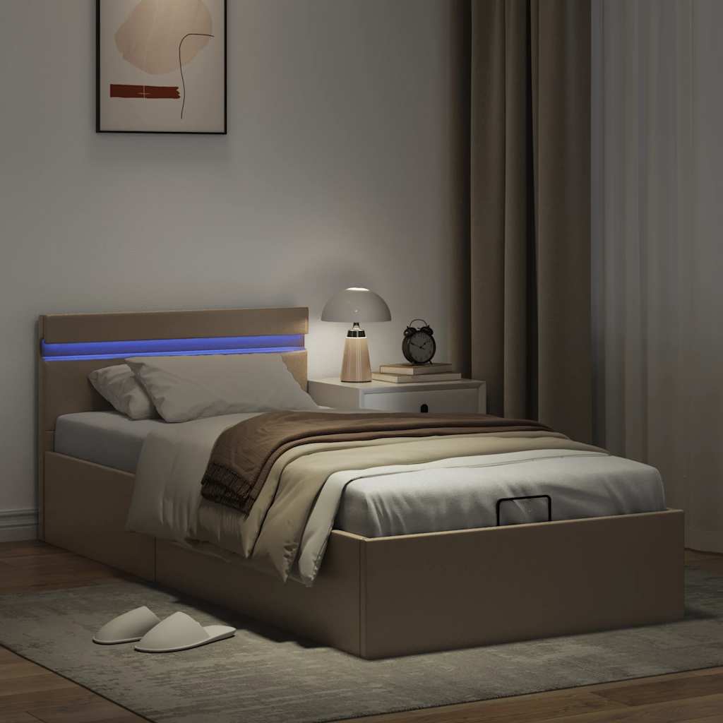 Cadre de lit à rangement et LED Cappuccino Similicuir 100x200cm - XIOS