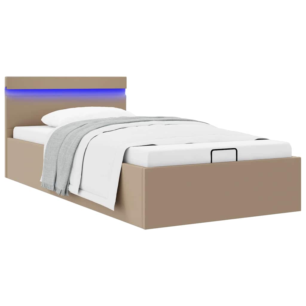 Cadre de lit à rangement et LED Cappuccino Similicuir 100x200cm - XIOS