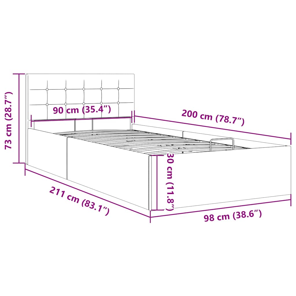 Cadre de lit à rangement hydraulique sans matelas 90x200 cm - XIOS