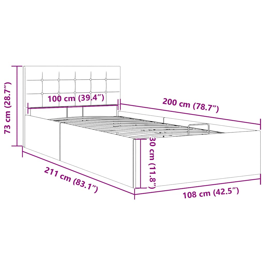 Cadre de lit à rangement hydraulique sans matelas 100x200 cm - XIOS