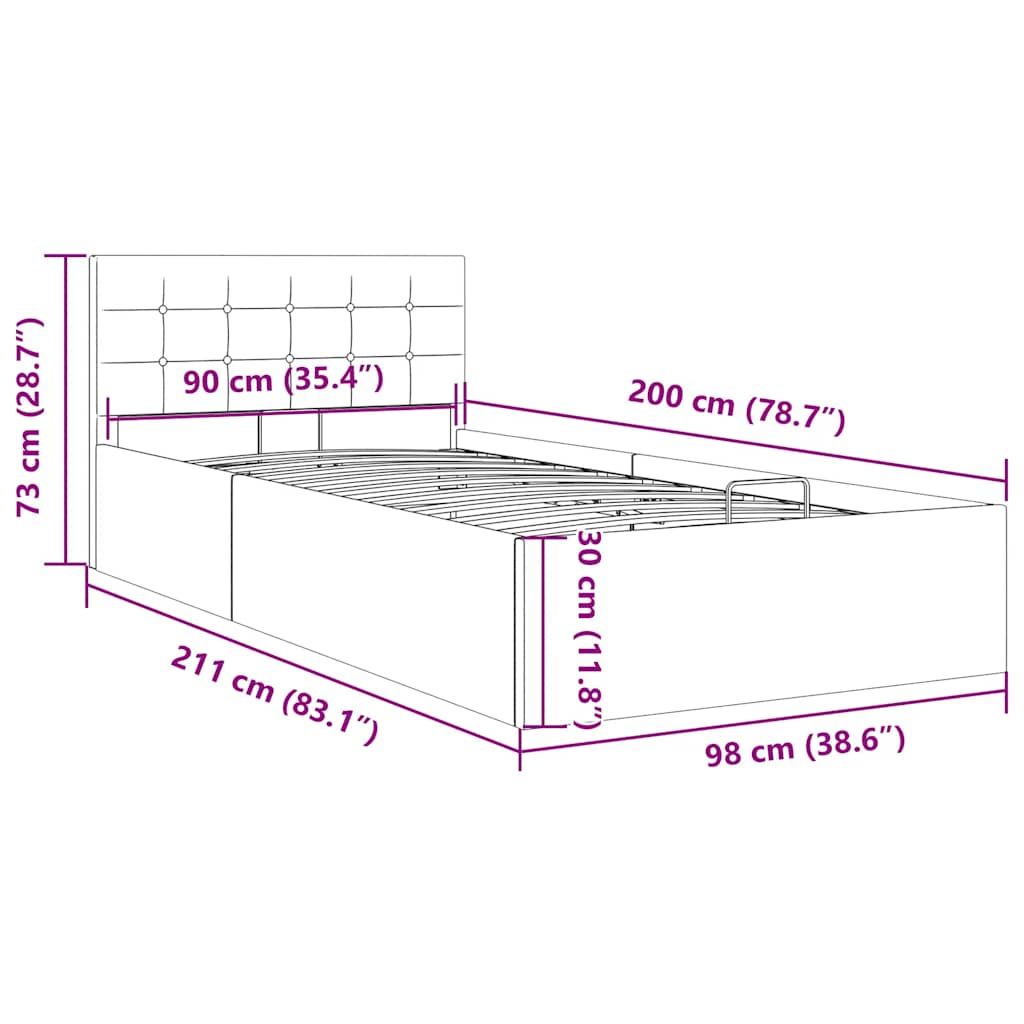 Cadre de lit à rangement hydraulique sans matelas 90x200 cm - XIOS