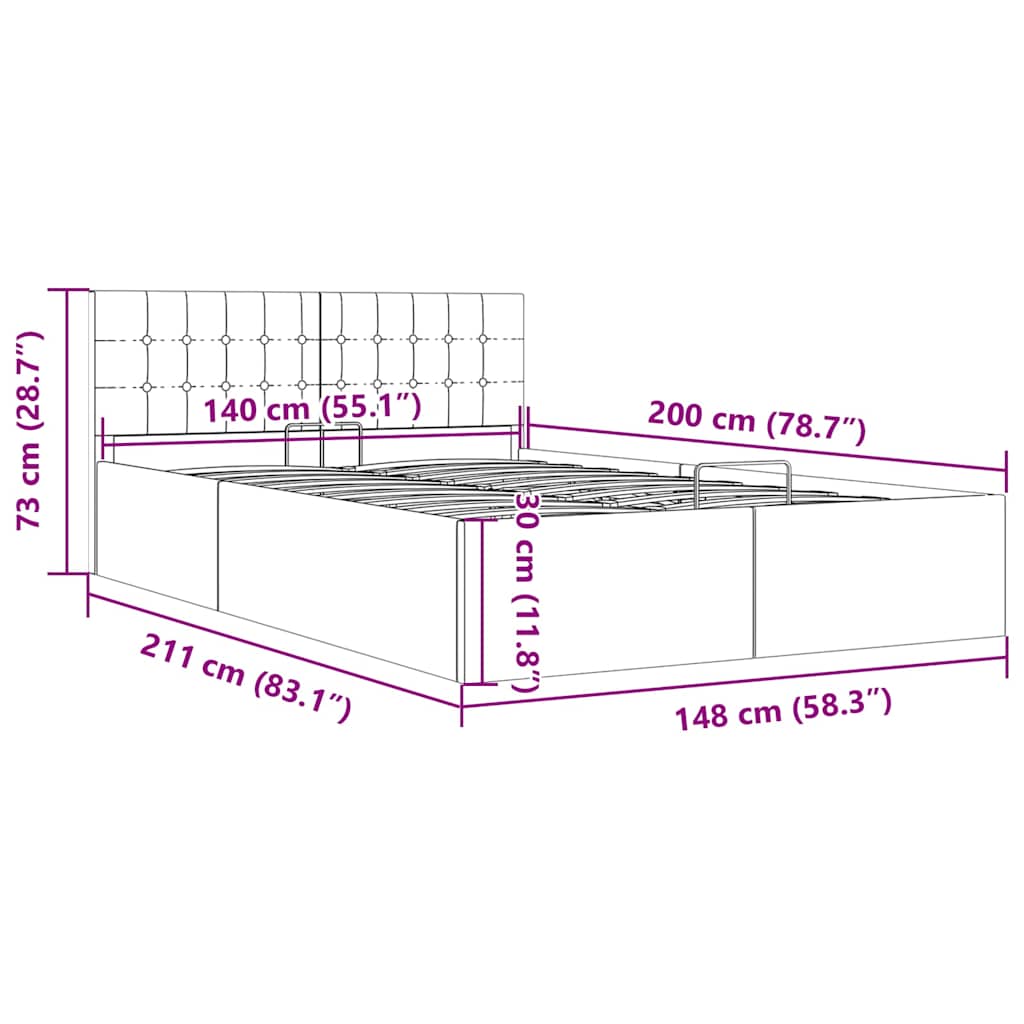 Cadre de lit à rangement hydraulique sans matelas 140x200 cm - XIOS