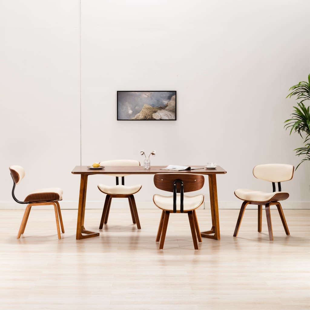 Chaises à manger lot de 4 crème bois courbé et similicuir - XIOS