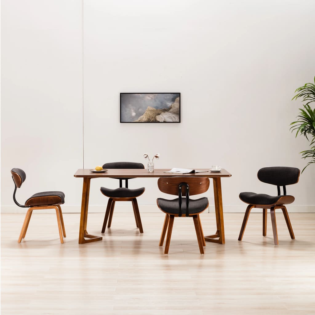 Chaises à manger lot de 4 gris bois courbé et tissu - XIOS