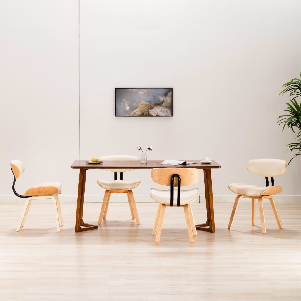 Chaises à manger lot de 4 crème bois courbé et similicuir - XIOS