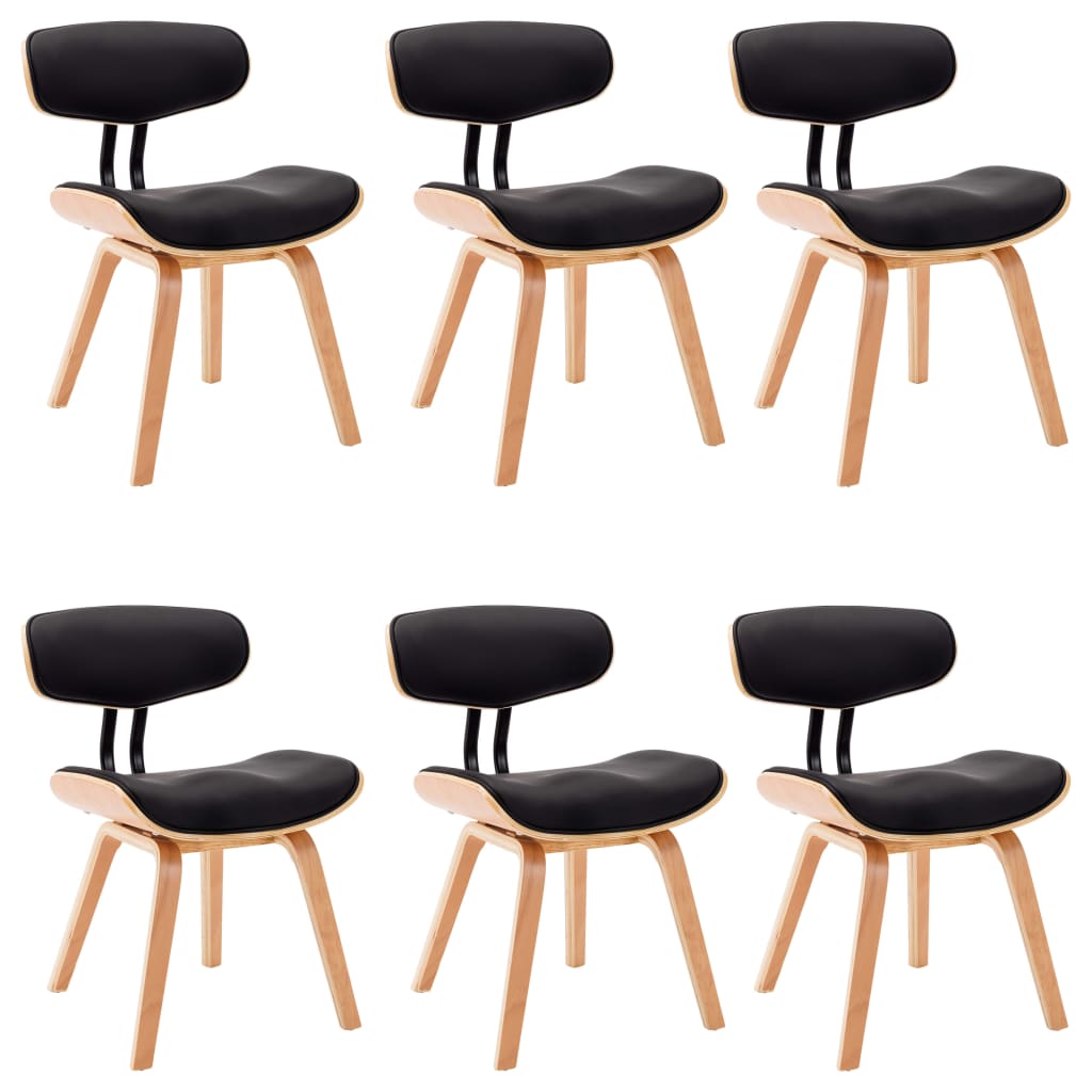 Chaises à manger lot de 6 noir bois courbé et similicuir - XIOS