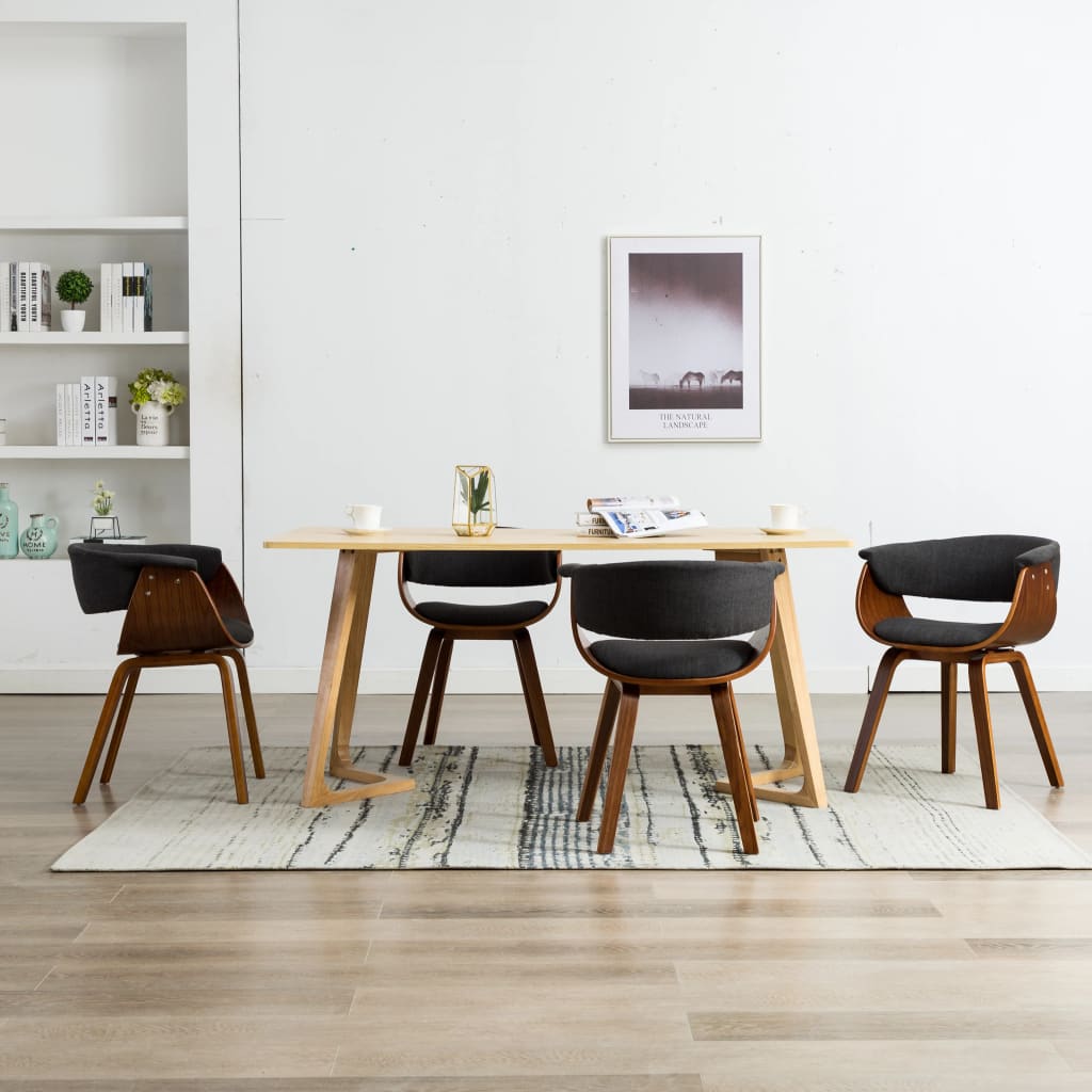 Chaises à manger lot de 4 gris bois courbé et tissu - XIOS