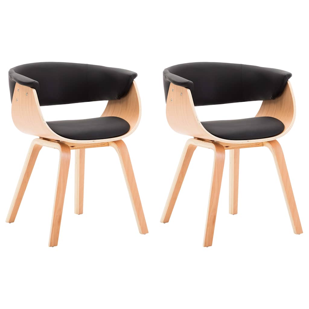 Chaises à manger lot de 2 noir bois courbé et similicuir