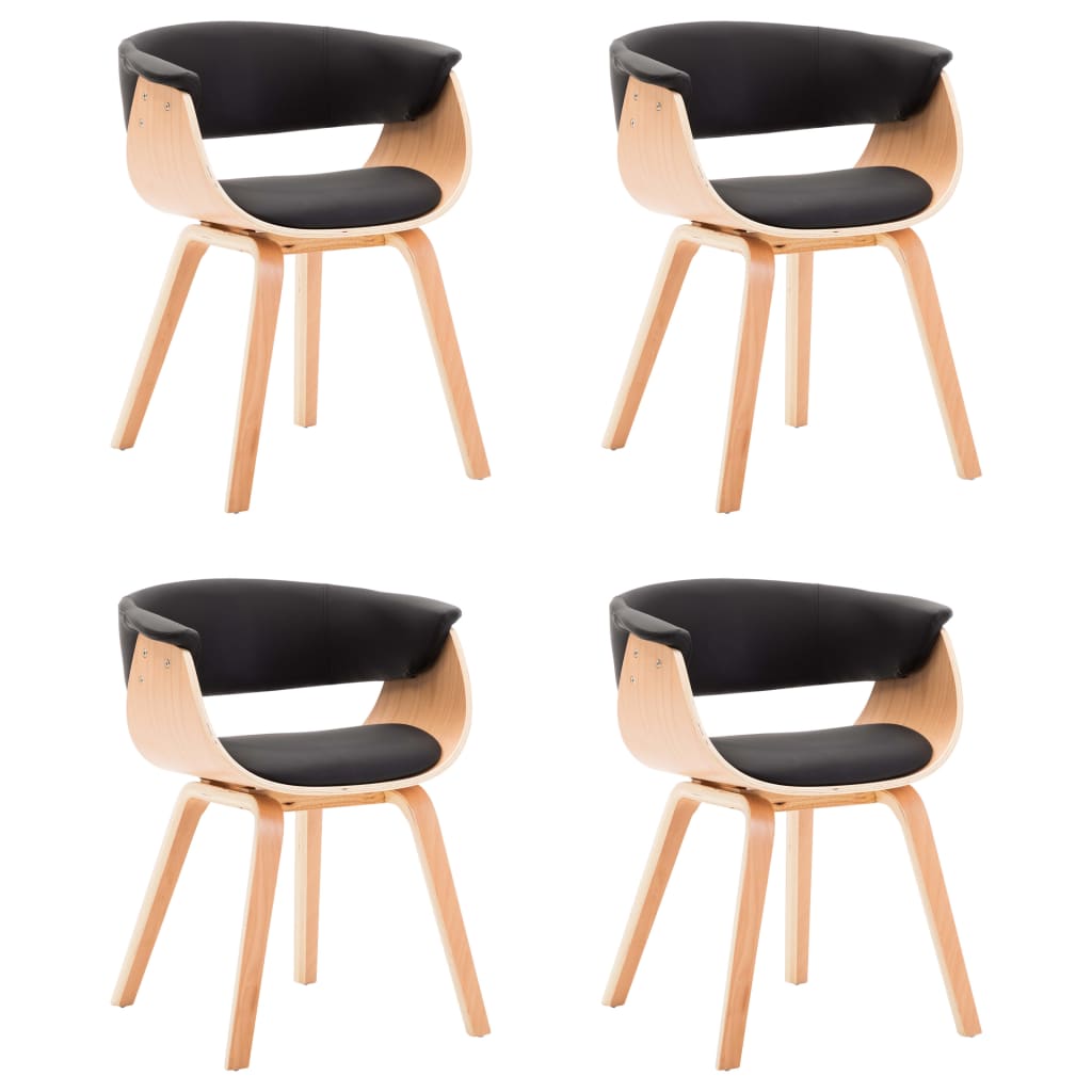 Chaises à manger lot de 4 noir bois courbé et similicuir - XIOS